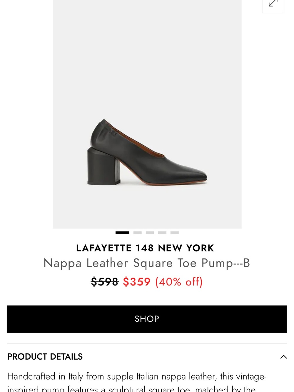 🔥🔥 Lafayette 148 New York Nappa Black Leather square toe Pumps size 39 - Picture 3 of 13